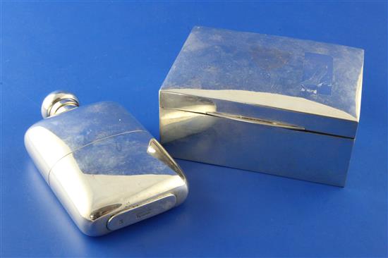 Silver hip flask and cigarette box